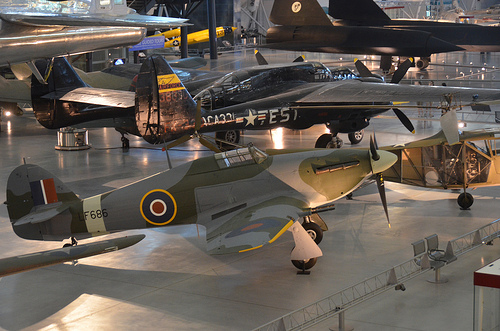 Steven F. Udvar-Hazy Center: Hawker Hurricane Mk. IIC, with Northrop P-61C Black Widow, B-29 Superfortress “Enola Gay”, and SR-71 Blackbird in the background